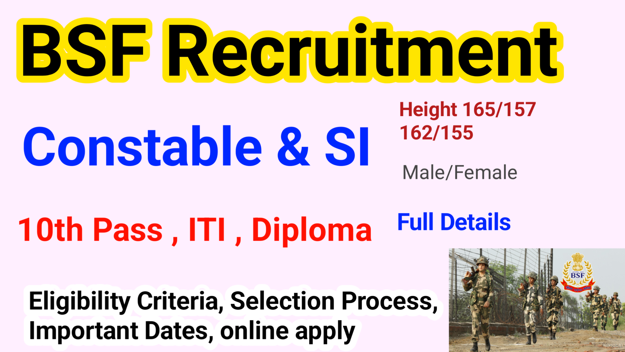 BSF Recruitment 2024 Constable,SI Apply Online